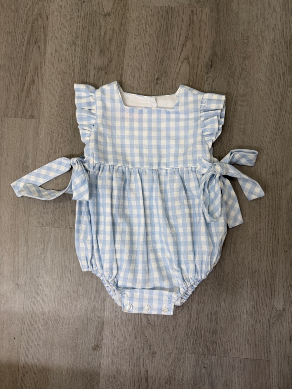 claire and charlie | 12-mo blue gingham baby girl bubble romper